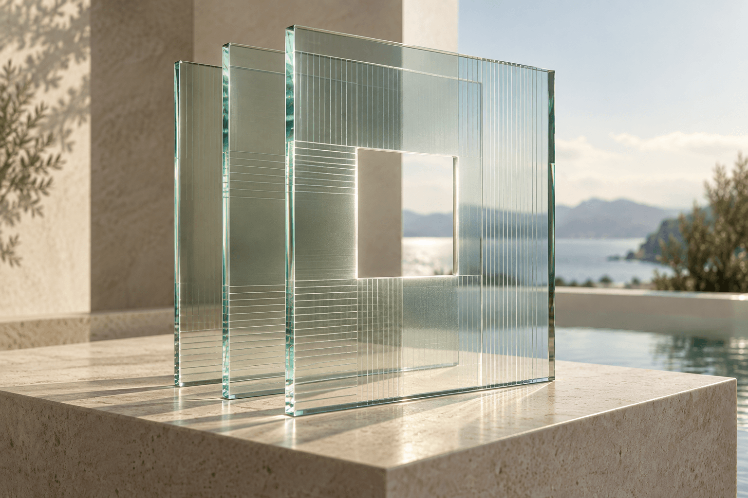 Glass layers aligning into a clear opening, representing clarity